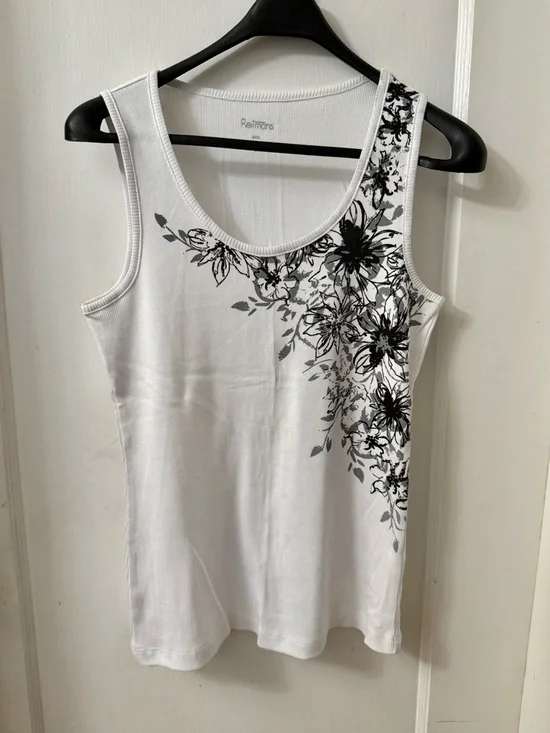 WHITE RIBBED COTTON TANK WITH FLORAL PATTERN - Picture 2 of 8